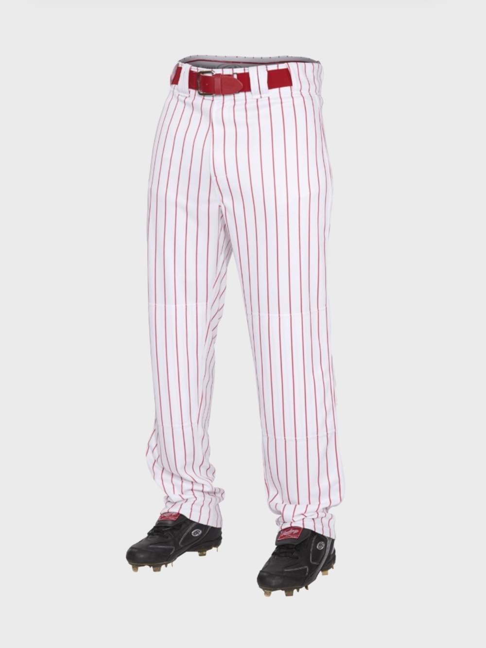 Rawlings Youth Relaxed Pro-Dri Pinstripe Baseball Pants, White/Scarlet, Large